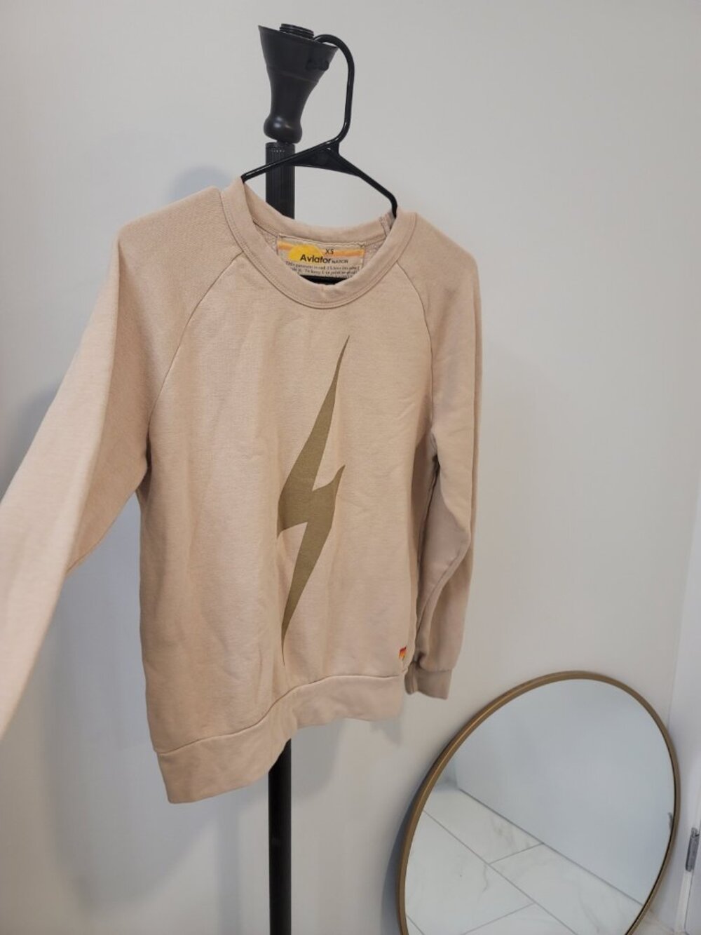 Aviator Nation Lightning Bolt Cream Crewneck Sweatshirt Sz XS Raglan Pullover - Picture 1 of 7